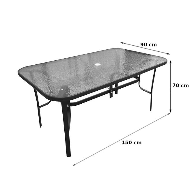 Záhradný sklenený stôl s otvorom 150x90x70cm čierna