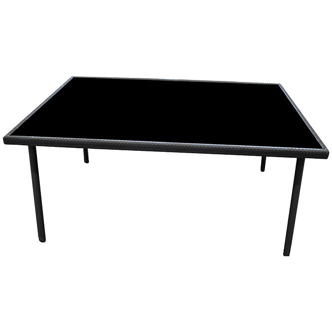 Záhradný sklenený ratanový stôl 150x90x70 cm čierny