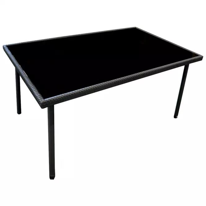Záhradný sklenený ratanový stôl 150x90x70cm čierny