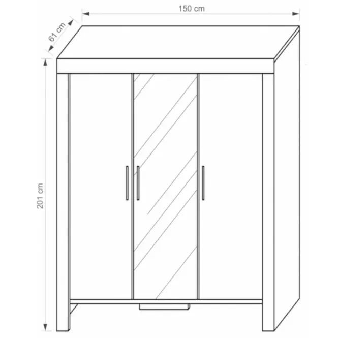 Skriňa Cezar 1 150 cm so zrkadlom – sonoma, trojdverová