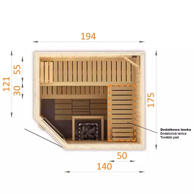 Sauna PERHE 2018E – rohová