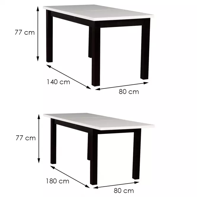 Rozkladací stôl ST28 140/180x80cm biely/cierny,3