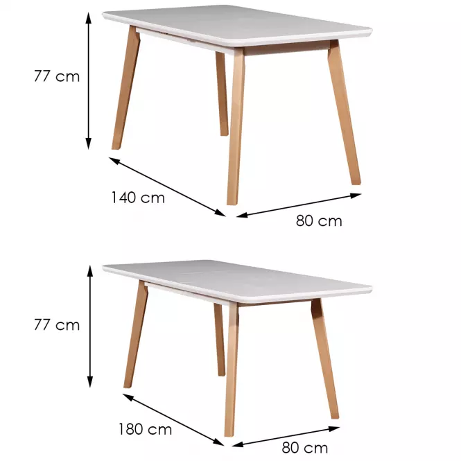 Rozkladací stôl ST41 140/180x80cm biely/buk,3