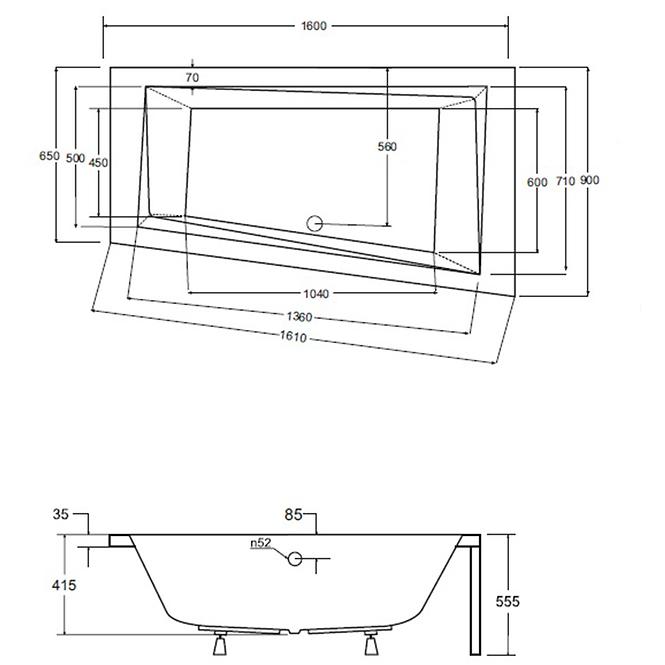 Vaňa  Intima 160/90 P+ nohy,2