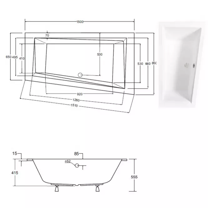 Vaňa Intima Slim 150/85 P +nohy