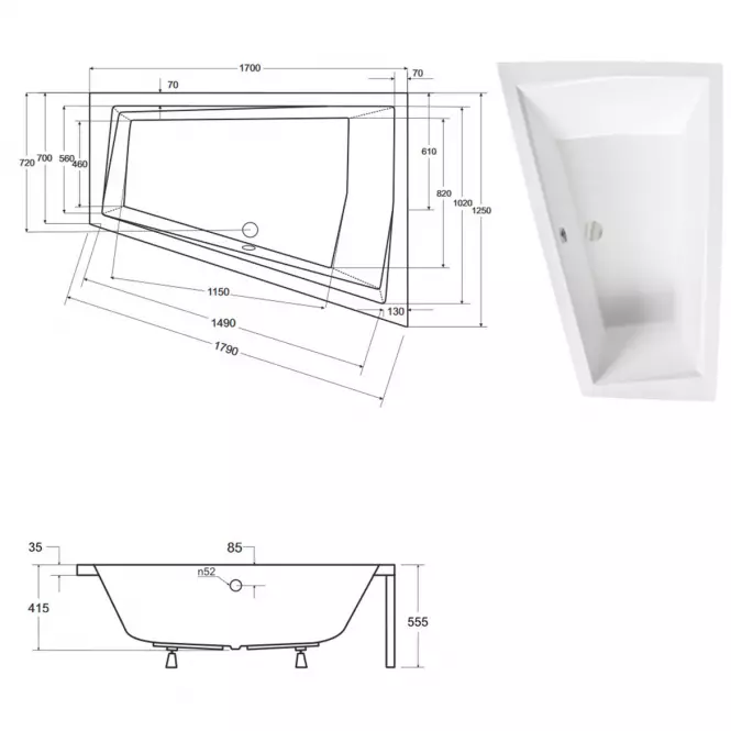 Vaňa Intima Duo 170/125 L +nohy