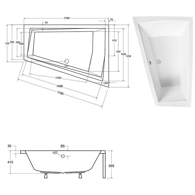 Vaňa Intima Duo 170/125 L +nohy