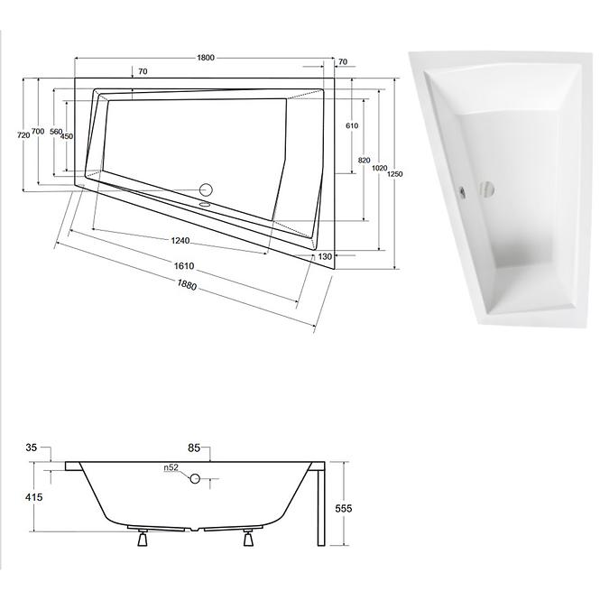 Vaňa Intima Duo 180/125 L +nohy