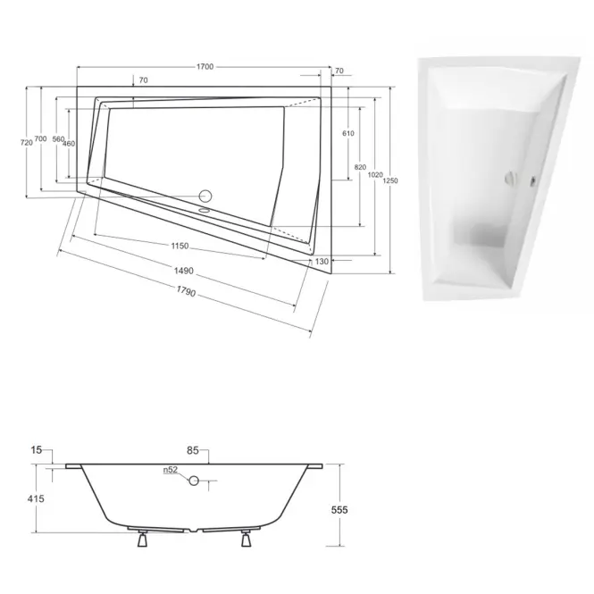 Vaňa Intima Duo Slim 170/125 L +nohy