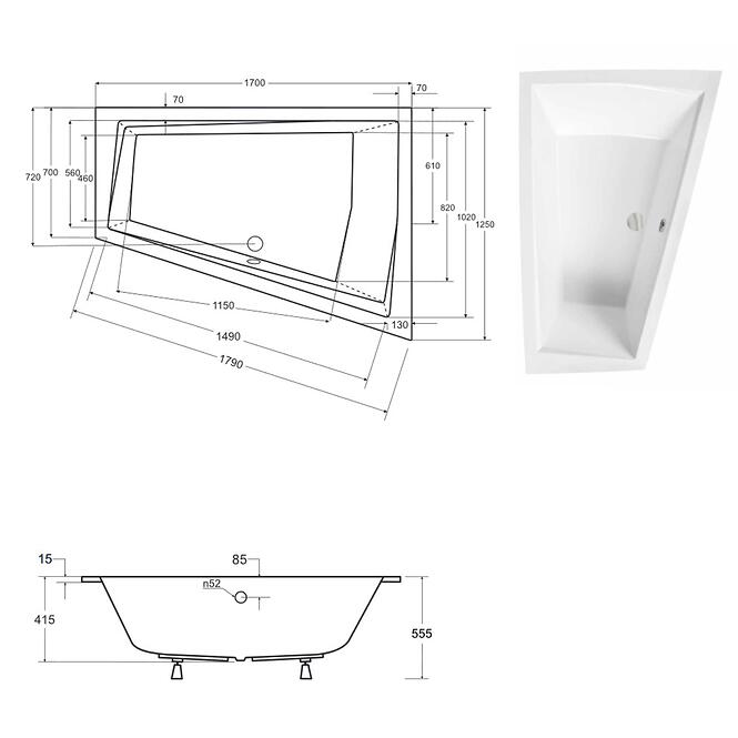 Vaňa Intima Duo Slim 170/125 L +nohy