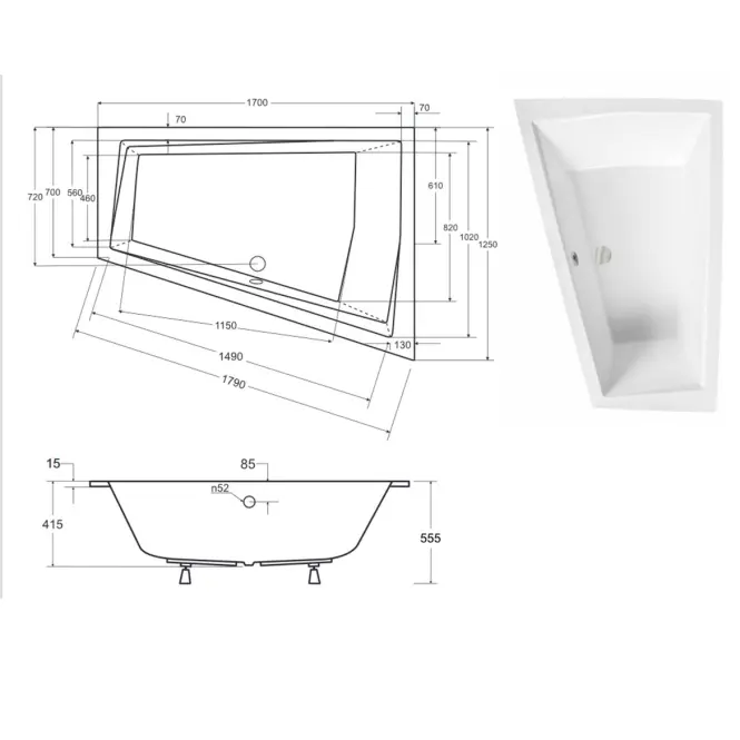 Vaňa Intima Duo Slim 170/125 P +nohy,5