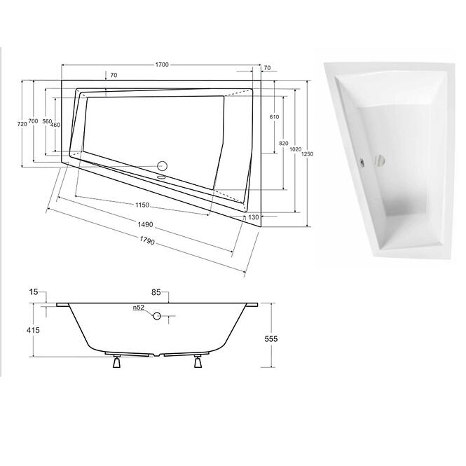 Vaňa Intima Duo Slim 170/125 P +nohy,5