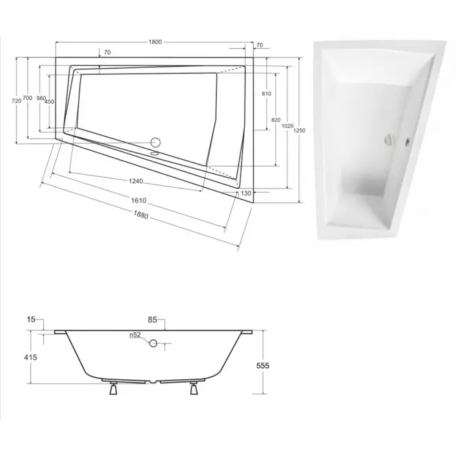Vaňa Intima Duo Slim 180/125 P +nohy