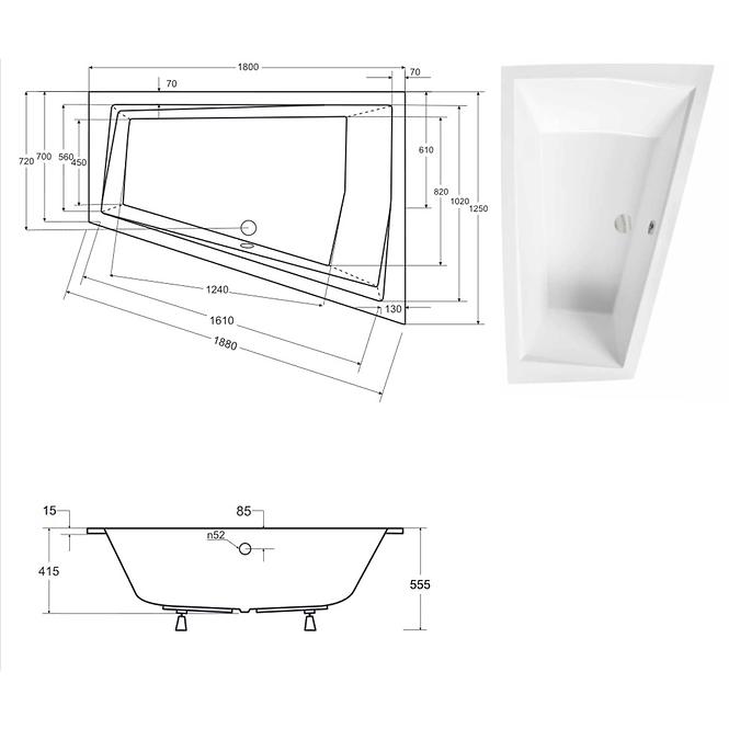 Vaňa Intima Duo Slim 180/125 P +nohy