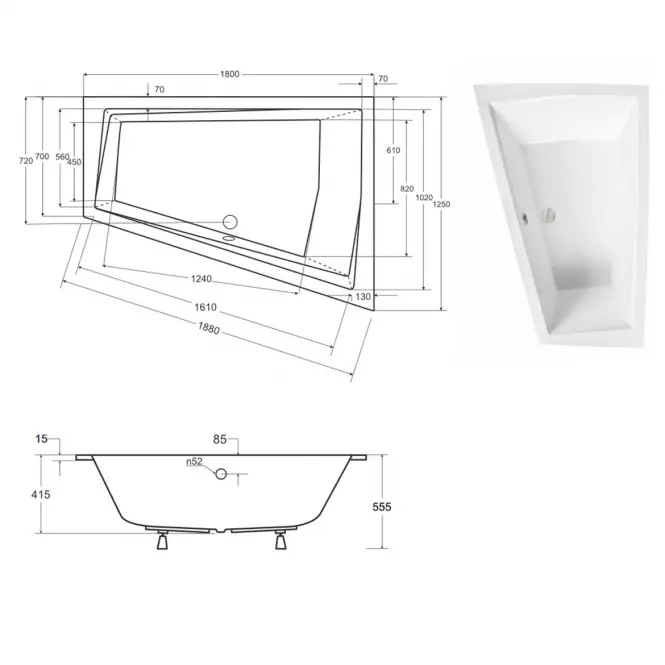 Vaňa Intima Duo Slim 180/125 L +nohy