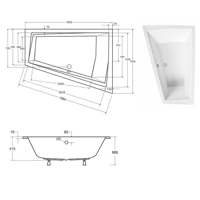 Vaňa Intima Duo Slim 180/125 L +nohy