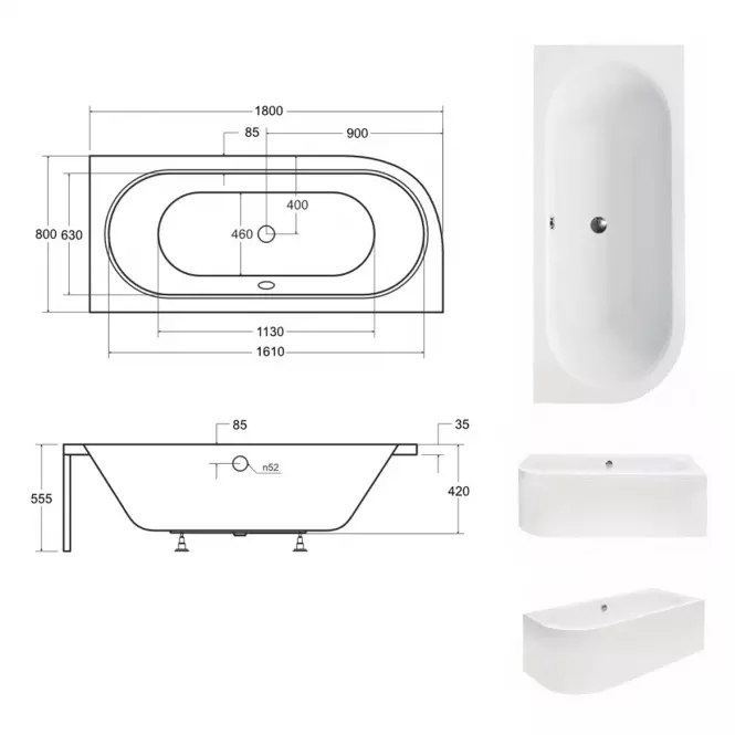 Vaňa Avita 180/80 P +nohy