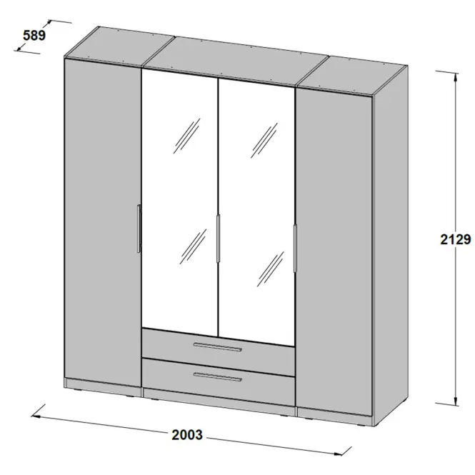 Skriňa Cadixo 200,3cm so zrkadlom- dub sonoma, štvordverová, zásuvky