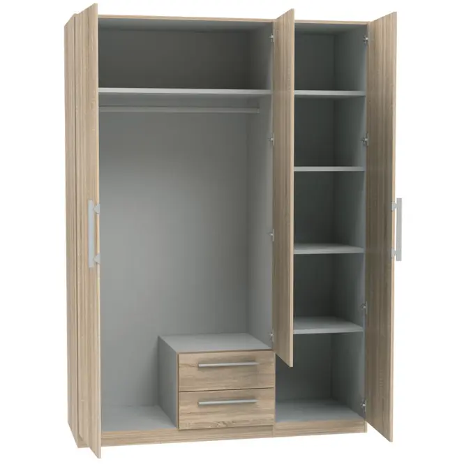Skriňa Cadixo 150,6cm so zrkadlom- dub sonoma, trojdverová,zásuvky