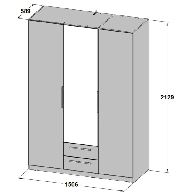 Skriňa Cadixo 150,6cm so zrkadlom- dub sonoma, trojdverová,zásuvky