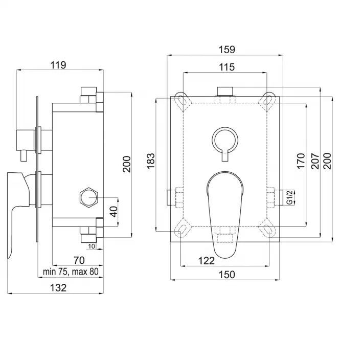 Batéria sprchová podomietková TITANIA SMART BOX98051R, 0,2
