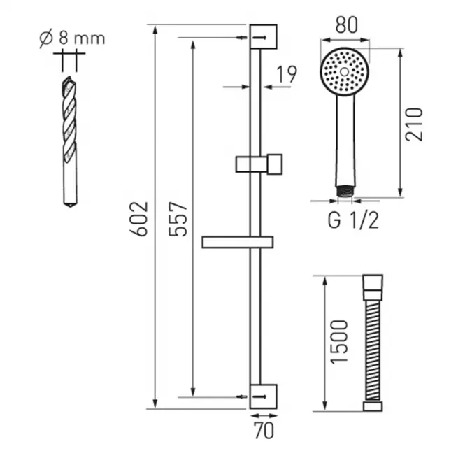 Sprchová súprava chróm KIT03,0