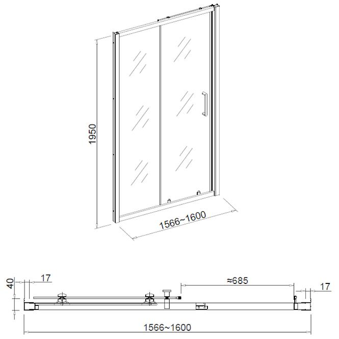 Sprchové dvere Patio 160X195 čierna profil,4